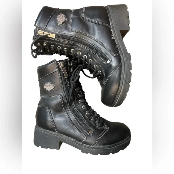 Harley-Davidson lace-up motorcycle boots with a side zipper - Picture 1 of 4